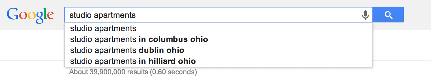 Auto-Complete Results for "Studio Apartments"