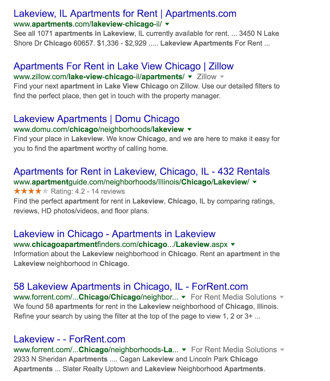 Organic search results for "Apartments in Lakeview"