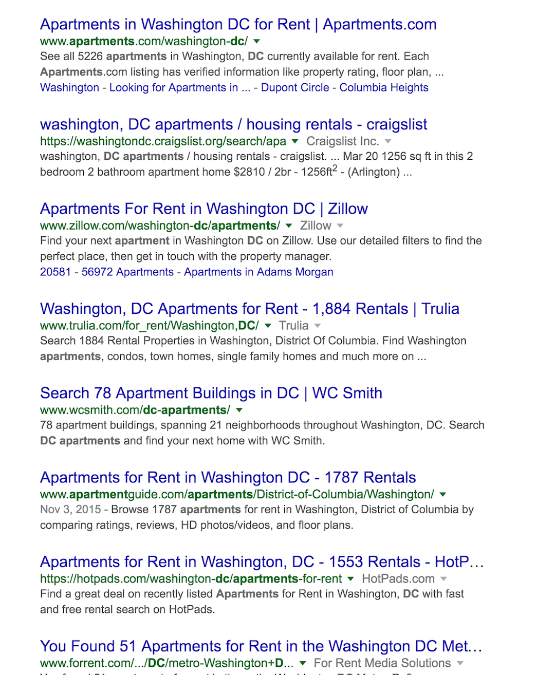 Organic search results for "DC Apartments"