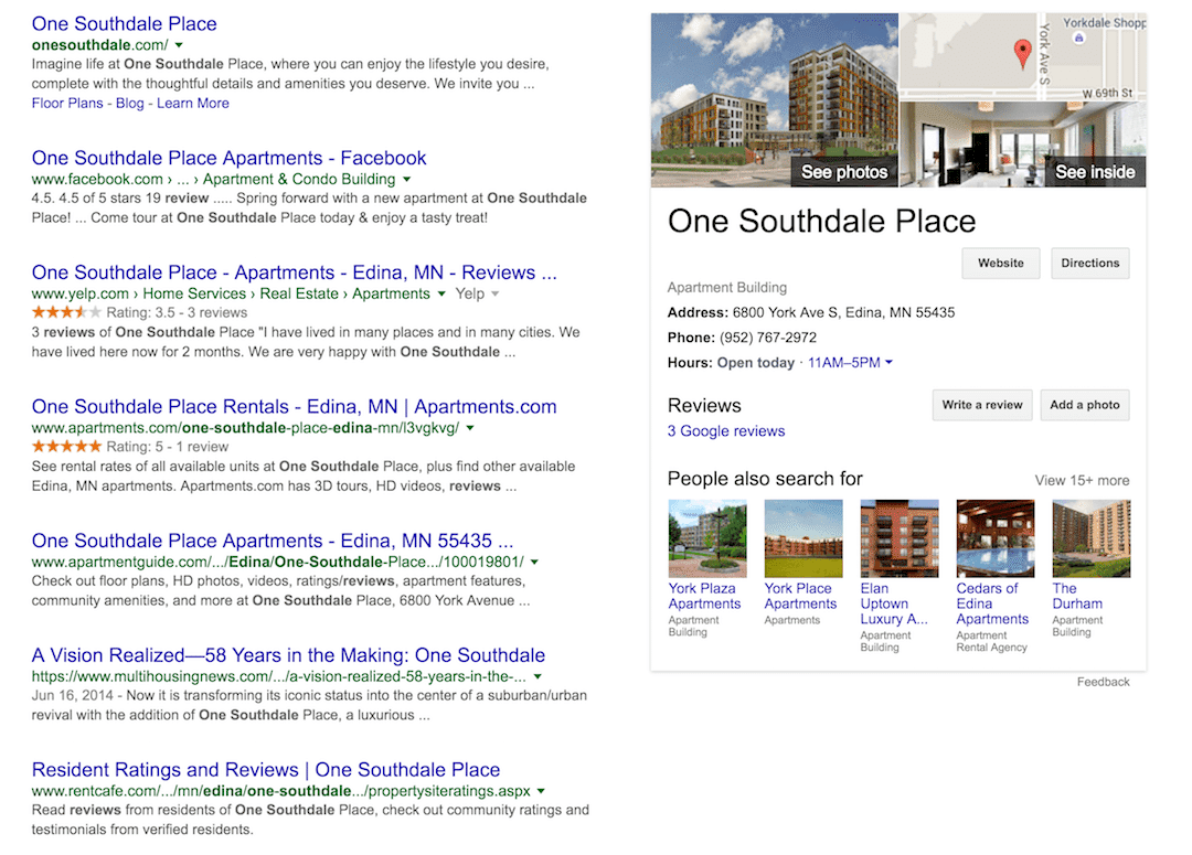 Organic search results for "One Southdale Reviews"
