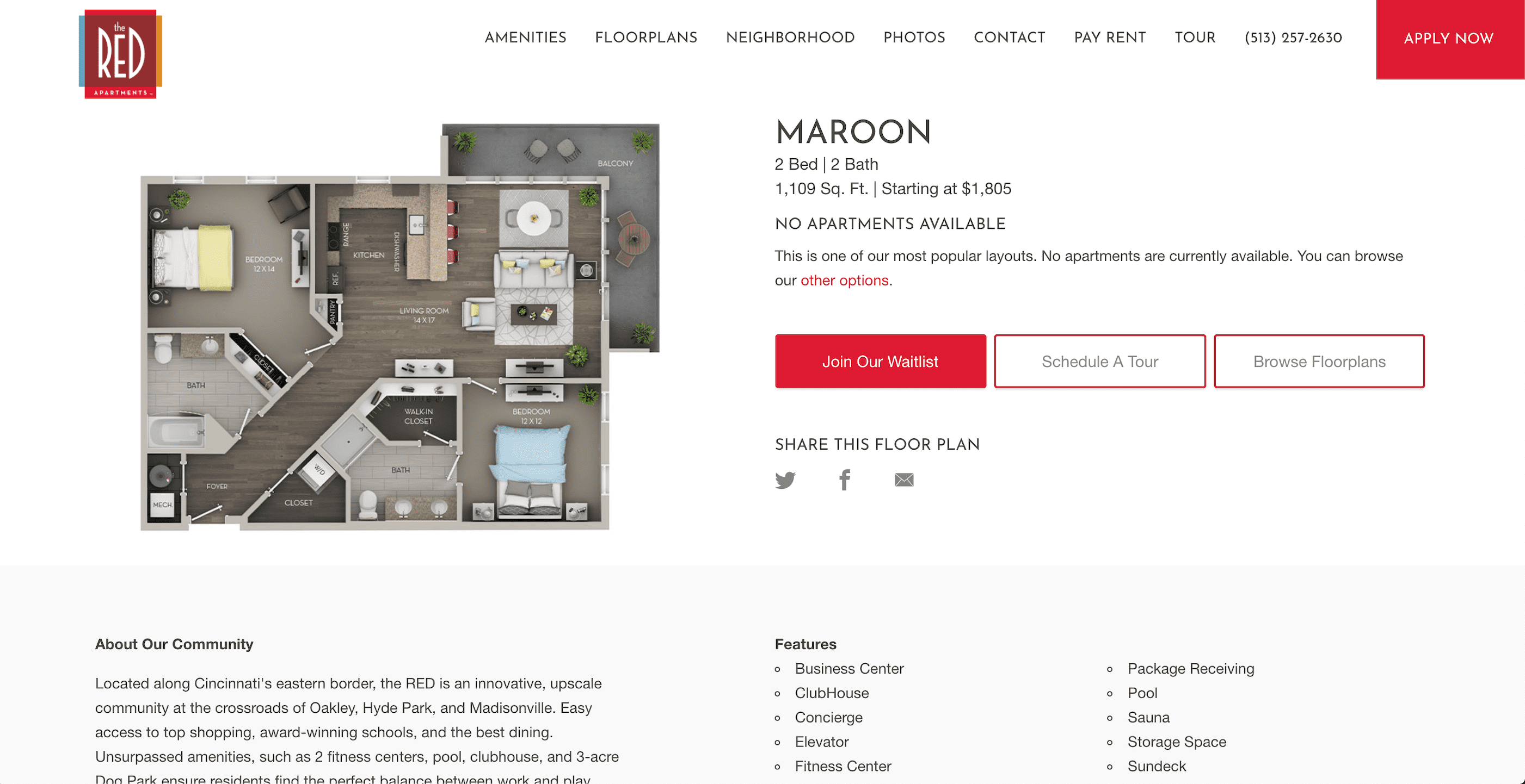 Floor Plan with no available apartments showing a Join Waitlist CTA