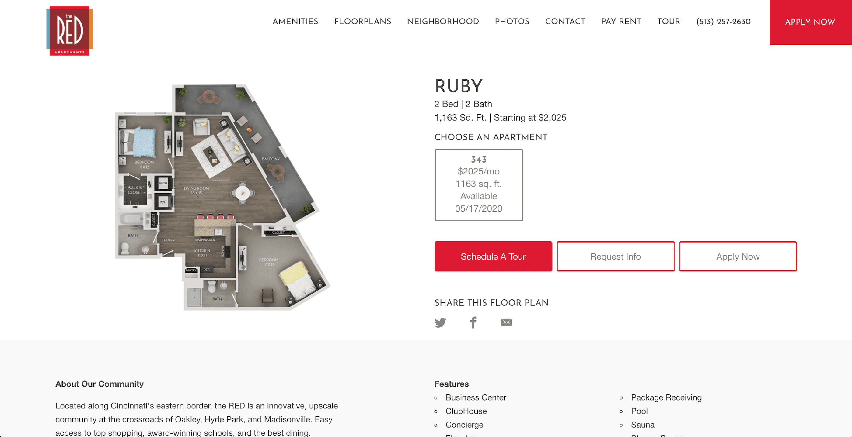 Floor Plan product page showing 1 available apartment
