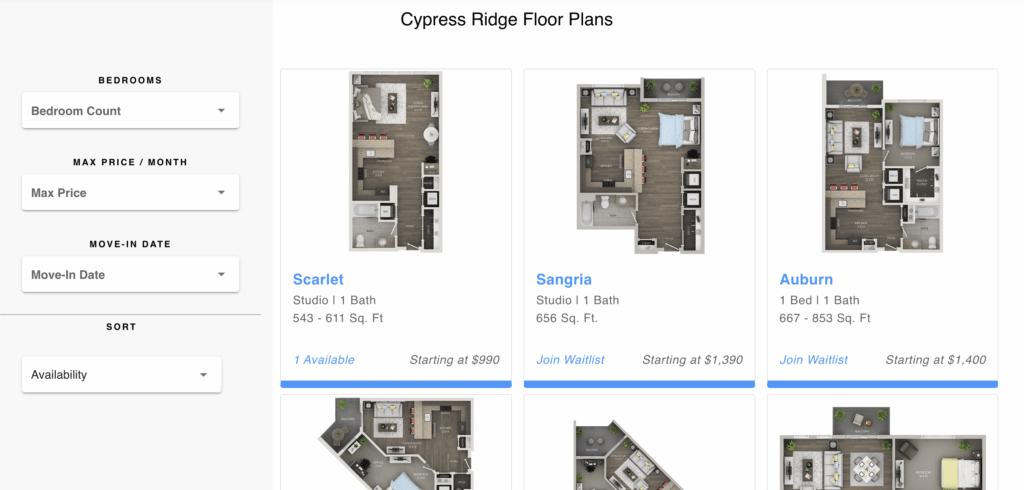 Example floor plan catalog grid